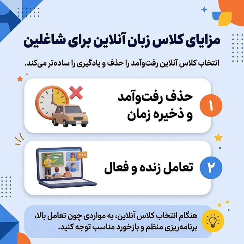بهترین نوع دوره زبان برای شاغلین 1 مزایای کلاس زبان آنلاین برای شاغلین